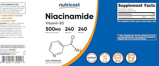 Nutricost Niacinamide (Vitamin B3) 500mg, 240 Capsules - Non-GMO, Gluten Free, Flush Free Vitamin B3 (Pack of 2)