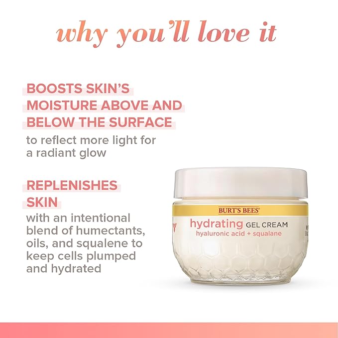 Burt's Bees Truly Glowing Replenishing Gel Cream, Moisturizer with Hydrate and Glow Complex for Normal and Combination Skin, 1.8 Fluid Ounces (Packaging May Vary)