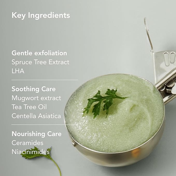WHIPPED VEGAN SCRUB 210g (7.40 oz) – Soft as Gelato Texture, Enriched with Ceramide, Shea Butter & Niacinamide | 10x Finer than Sugar Scrubs | for Face & Body (Mugtree(Mugwort + Teatree))