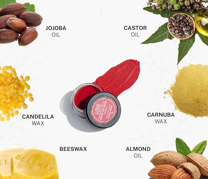 Love Earth Lip Tint & Cheek Tint Multipot - Never Say Never With Richness Of Essential Oils & Vitamin E For Lips, Eyelids And Cheeks, Creamy Matte - Bright Red