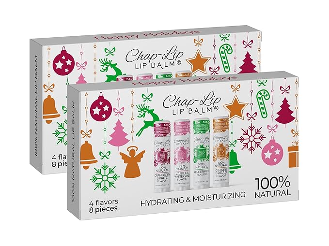 Chap-Lip Lip Balm 100% Natural Lip Balm Set - Beeswax Natural Christmas Gifts for Her - Lip Moisturizer for Dry Lips, Cocoa Butter - Petroleum Free, 8 Count, 2 Pack