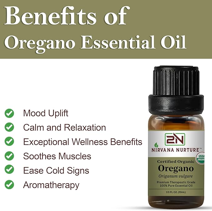 Oregano Essential Oil, USDA Certified Organic, 100% Pure Undiluted, Aromatherapy Oil for Diffuser, Hair & Skin Care