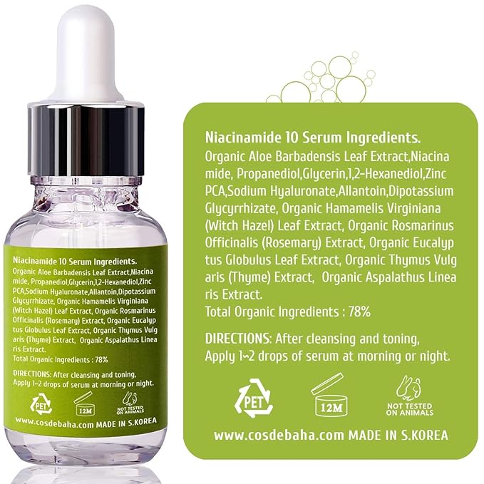 Cos De BAHA Niacinamide 10% Serum 1 Fl Oz – Zinc PCA, Hyaluronic Acid & Aloe for Balancing, Pore-Refining & Uneven Tone (30 ml)