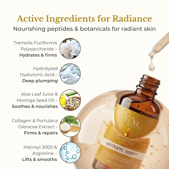 Anti Aging Serum Matrixyl 3000 with Hyaluronic Acid, Peptide Collagen & Argireline – Best Deep Wrinkle Repair & Hydrating Face serum – All skin types Korean Matrixyl Serum 1.01 Fl Oz