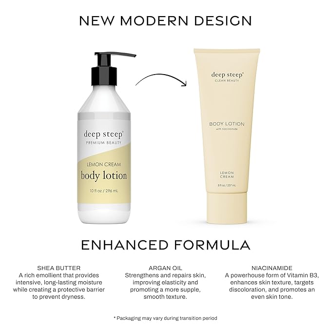 Deep Steep Body Lotion, Lemon Cream, 8 oz – Moisturizer with Coconut Oil, Shea Butter, Argan Oil, Aloe Vera & Niacinamide – Vegan, Clean Beauty, Daily Skin Hydration