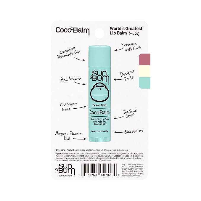Sun Bum Cocobalm 3 Flavor Variety Pack - Ocean Mint, Piña Colada, and Groove Cherry - Hydrating Lip Balm with Coconut Oil and Aloe Vera (0.15 oz, 3 ct)
