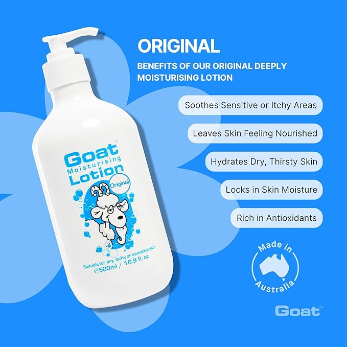 Goat Milk Lotion - Moisturizing - Non Greasy - 17 oz Enriched Milk, Suitable for Dry, Itchy or Sensitive Skin - Made in Australia - Original