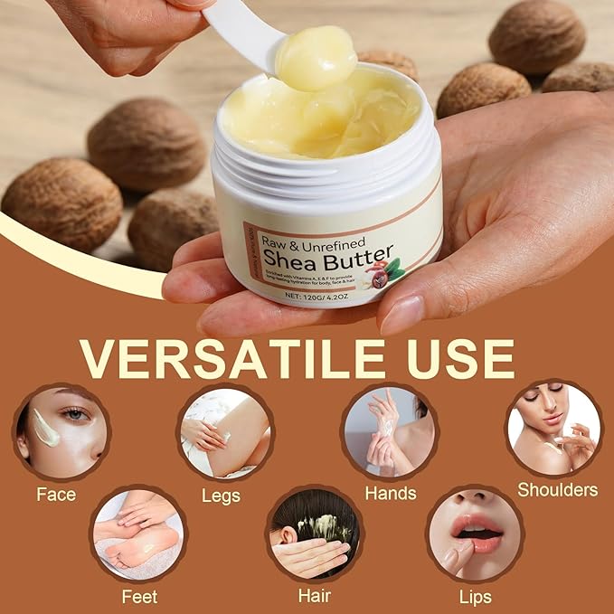 100% Pure & Nature Shea Butter - 4.2 oz Moisturiser Deep Hydration Nourishment Nourishing Vitamins Non-greasy Raw Shea Butter For All Skin Types Body & Hair Type