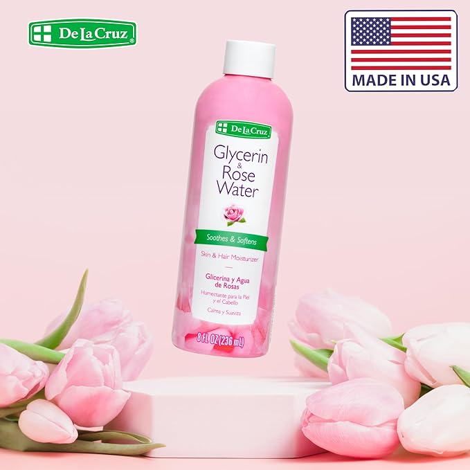De La Cruz Rose Water and Glycerin for Face - Rosewater Facial Toner and Moisturizer for Skin and Hair 8 fl oz (236 mL) - 4 Bottles