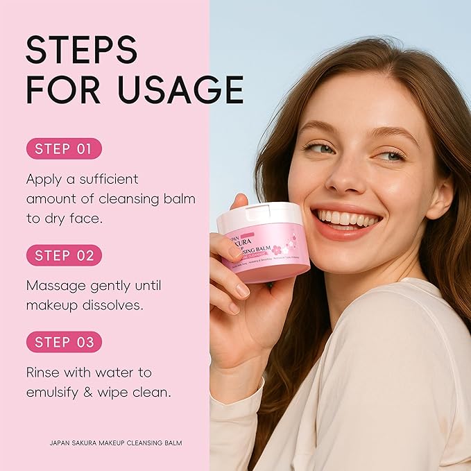 Sakura Makeup Cleansing Balm, Hydrating & Smoothing All-In-One Cleanser Quickly Melts Away, Gently Cleanse Dirt, Impurities And Makeup Face Cleanser & Makeup Remover for Women Girls, 3.53oz.