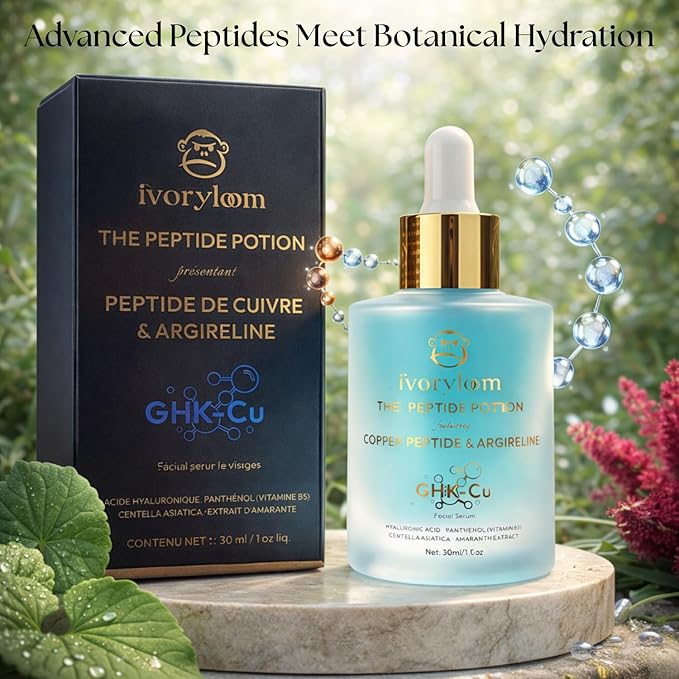 ivoryloom The Peptide Potion - Copper Peptide & Argireline Serum | Advanced Firming Peptide Face Serum | Hyaluronic Acid, Vitamin B5, Centella Asiatica | Luxury Skin Renewal Serum | 1 fl oz