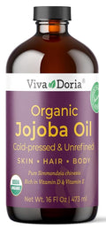 Viva Doria Jojoba Oil, USDA Certified Organic, 16 fl oz, Natural Jojoba Oil for Hair, Skin & Face, Cold Pressed Unrefined