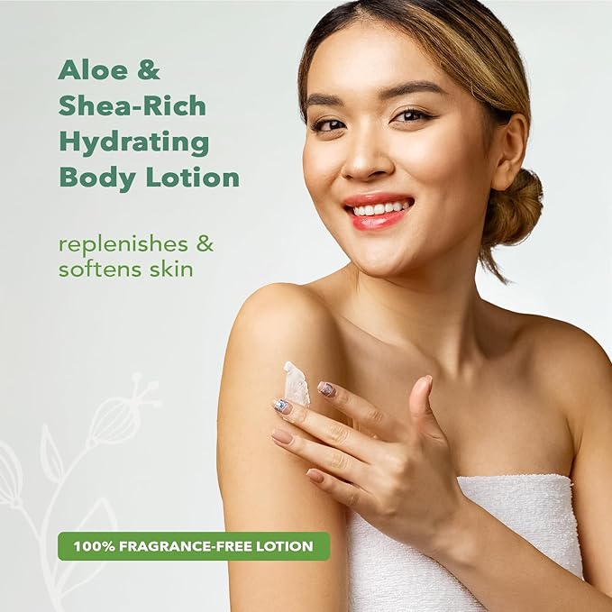 Nourish Organic Body Lotion, Unscented – Hydrating Body Lotion for Dry Skin with Certified Organic Aloe Vera, Shea Butter, Coconut Oil & Cocoa Butter + Washable Cotton Round (2 Piece Set)