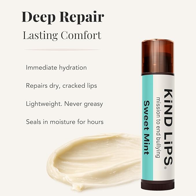 Kind Lips Sweet Mint Organic Lip Balm – Cooling Peppermint Lip Care, Natural Beeswax Moisturizing Lip Balm for Dry, Chapped Lips (Pack of 3)