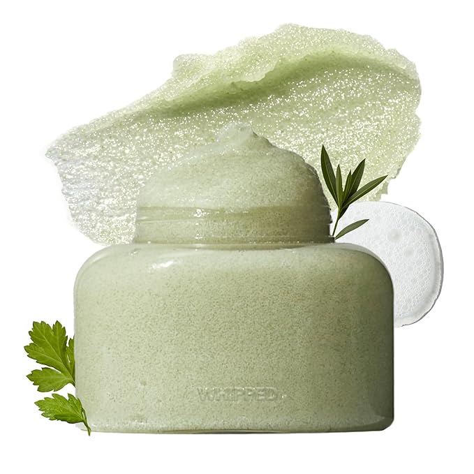 WHIPPED VEGAN SCRUB 210g (7.40 oz) – Soft as Gelato Texture, Enriched with Ceramide, Shea Butter & Niacinamide | 10x Finer than Sugar Scrubs | for Face & Body (Mugtree(Mugwort + Teatree))