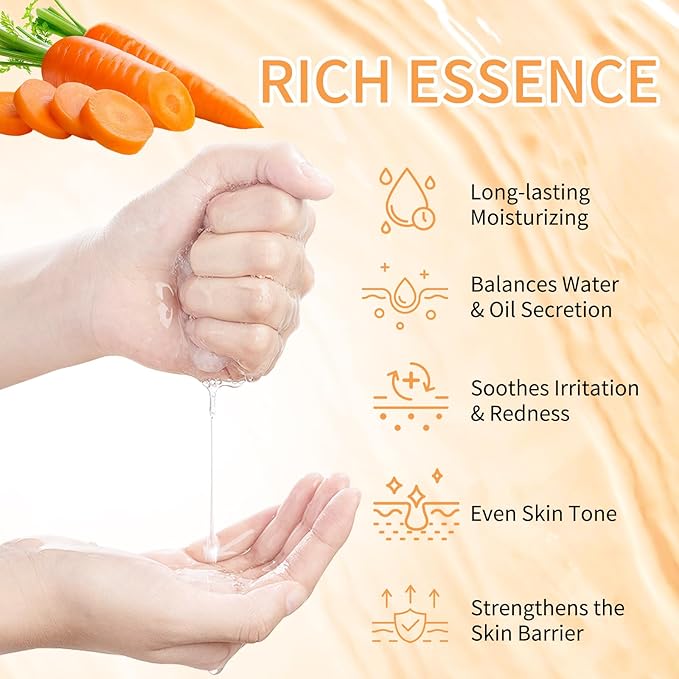 Face Masks Skincare, Pack of 5 Sheet Masks, Hydrating Facial Mask for All Skin Types, Long-lasting Moisturizing, Soothing, Even Skin Tone, Carrot