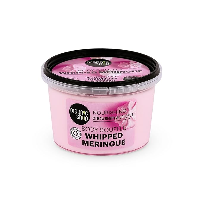 Organic Shop Coconut & Strawberry Deep Nourishing & Hydrating Body Cream, 100% Vegan & Organic, Daily Moisturizer, Body, Face, Hand & Foot Natural Lotion, Intensive Care & Skin Restorer.