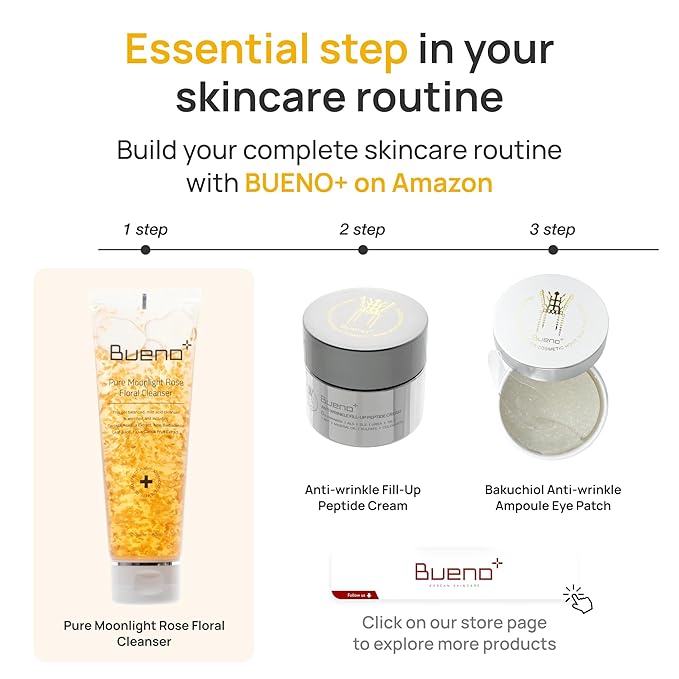 Bueno+ Pure Moonlight Rose Floral Cleanser | Gentle Daily Face Wash with Rose Petals | Mild Exfoliating & Hydrating Vegan Gel | For All Skin Types | 1.01 fl. oz