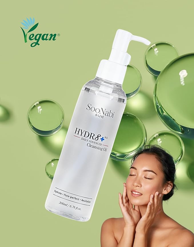 HYDR8+ 365 Daily Advanced Cleansing Oil (200ml) Korean Cleansing Oil That Melts Makeup, Sunscreen & Impurities Jojoba Oil, NB‑P Complex & Botanicals Vegan, Gentle, Hydrating, Cleanses Pores