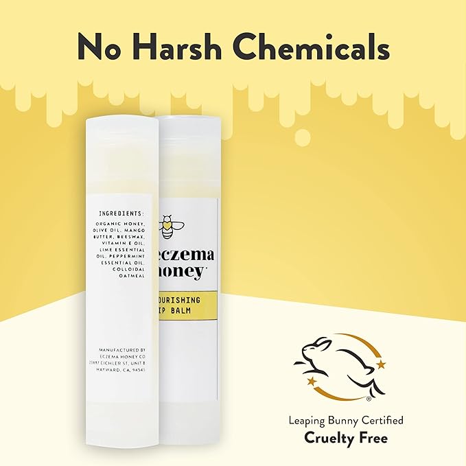 ECZEMA HONEY Nourishing Lip Balm - Organic Chapstick for Sensitive Skin - Daily Lip Moisturizer for Very Dry Lips - Mango Butter & Honey Lip Balm - Natural Lip Care Products (1 Ct) (Pack of 2)