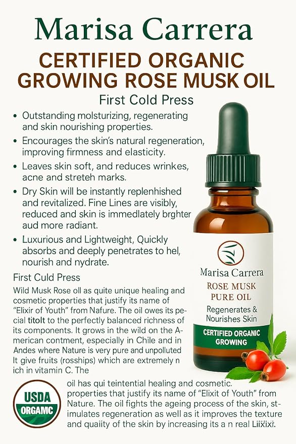 100% Certified Organic Growing Rosehip Oil/Aceite Puro De Rosa Mosqueta 30 Ml. / 1 Fl.oz.heals Dry Skin, Fine Lines, Acne Scars, Eczema, Psoriasis, Dermatitis, Sun Damage & More