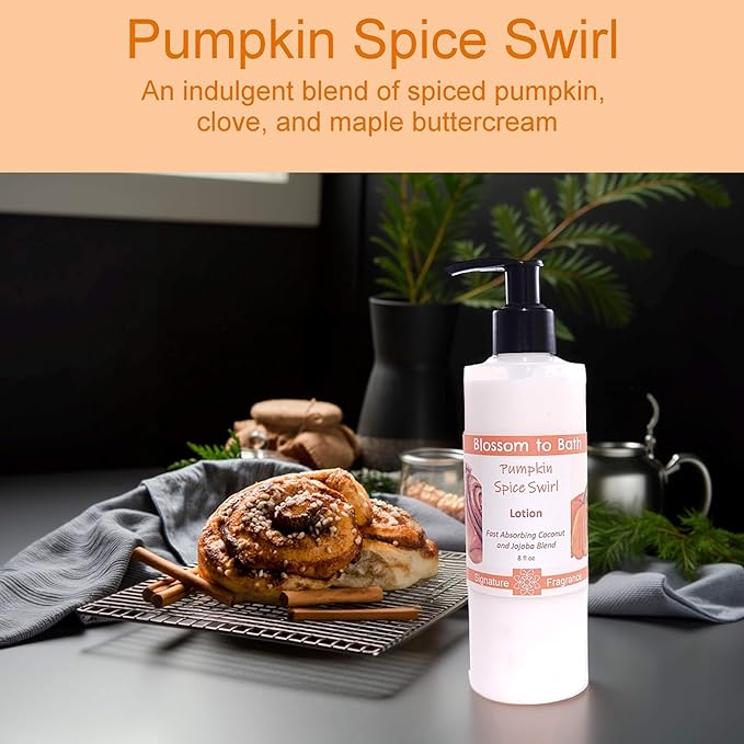 Blossom to Bath Pumpkin Spice Swirl Lotion (8 Ounce) - Phthalate Free Fragrance - Absorbs Quickly with a Warm Spicy Vanilla Scent