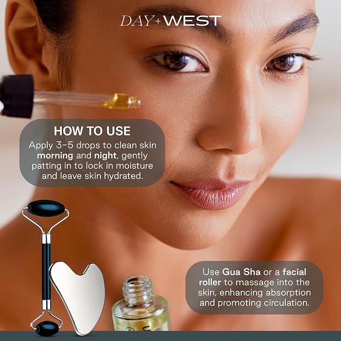 Day+West Hydrating Face Oil for Women – Rosehip & Squalane Oil for Sensitive Skin, Gentle Moisturizing Vitamin C, Natural & Essential Oils for Gua Sha Use, Healthy Glowing Skin Care -30ml