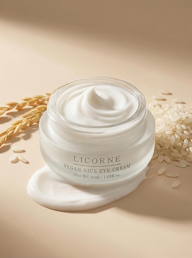 LICORNE Vegan Rice Eye Cream for Dark Circles and Puffiness - Thick Butter Texture Under Eye Care with AHA & PHA, Fragrance Free Hydration for Sensitive Skin, Large 1.01 Fl Oz (30ml)
