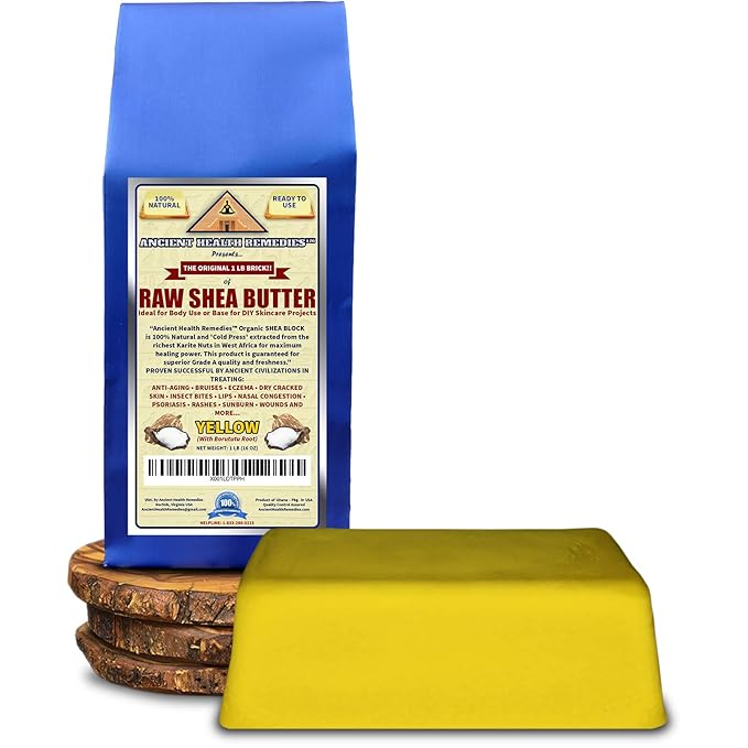 Ancient Health Remedies Organic Unrefined Raw AFRICAN YELLOW SHEA BUTTER 1 LB (16 oz) BLOCK Grade A for Anti Aging, Dry Skin, Base for DIY Body Butter, Beauty, Skin Moisturizer & Hand Cream (GHANA)
