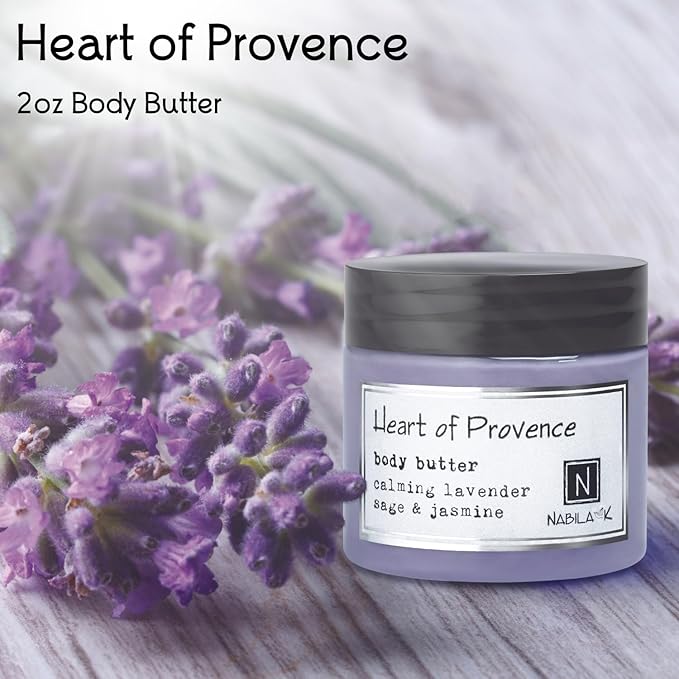 Nabila K Body Butter - Daily Moisturizer for Body Care - Skin Hydrating Deep Moisturizing - Natural Ingredients - Heart of Provence - 2 oz