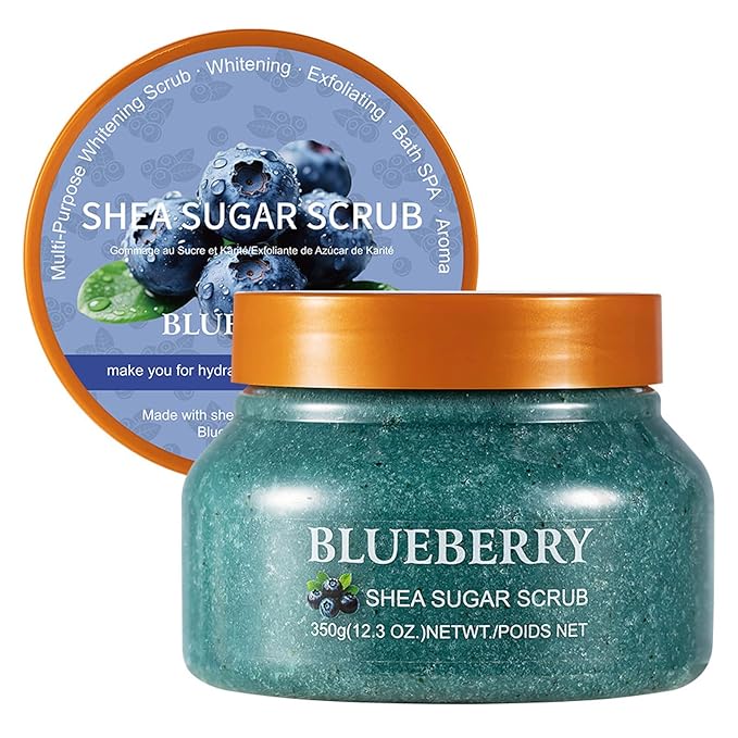 Facial Scrub Shea Sugar Scrub Ultra Hydrating and Exfoliating for Nourishing Essential Body Care Improves Acne Scars, Blackheads, Pore Size, and Skin Texture (blueberry)