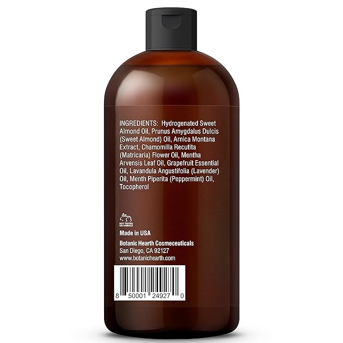 Botanic Hearth Soremuscle Massage Oil 8 Fl Oz| Refreshing, Relaxing Massage Oils for Muscle Relaxing & Joint Comfort | Made with Natural Oils | for All Skin Types, for Men & Women