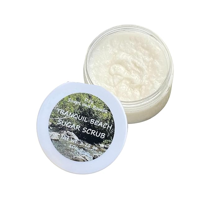 PJ’s Coconut & Almond Bliss Sugar Scrub – Tranquil Beach Scent, Gentle Exfoliating & Nourishing Body Polish, Cruelty-Free, Small Batch, 3.75 oz