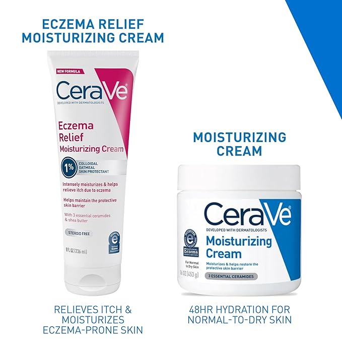 CeraVe Eczema Relief Moisturizing Cream with Colloidal Oatmeal, Shea Butter & Vitamin E For Dry Skin & Itchy Skin Relief, Steroid Free & Paraben Free, 8oz