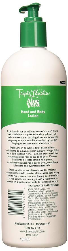 Triple Lanolin Aloe Vera Soothing Lotion (20 Fl Oz) – Professional Aloe & Lanolin Moisturizer for All Skin Types – Deeply Hydrating Hand and Body Lotion – Non-Greasy & Fast-Absorbing