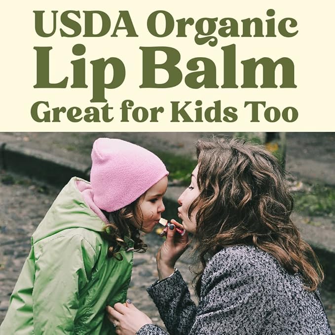 Earth's Daughter USDA Organic Cherry Lip Balm 4-Pack- Cherry Flavor - Beeswax, Coconut Oil, Vitamin E - Best Lip Repair Chapstick for Dry Cracked Lips.
