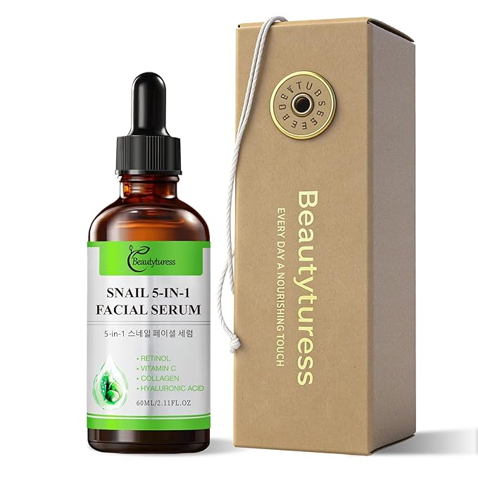 Snail 5-in-1 Facial Serum with Retinol, Vitamin C, Collagen & Hyaluronic Acid-2 fl.oz-Age-Defying & Balancing Essence - Deeply Hydrating & Enhancing Formula -Daily Skin Care for a Supple, Radiant Look