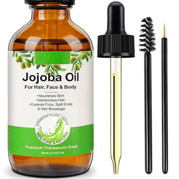 Organic Jojoba Oil 60ml, 100% Pure & Natural Jojoba Oil for Hair, Face, Body & Nails, Moisturize Skin & Helps Fight Acne, Jojoba Oil Organic Cold Pressed Unrefined.(1Pack-2.02fl.oz)