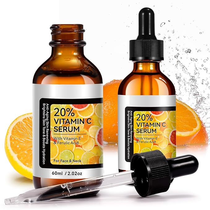 Vitamin C Serum,Anti Aging Facial Serum with Vitamin C,Reduce Dark Spots - Acne & Wrinkles, Brightening Serum, Even Skin Tone, Eye Area, Boost Skin Collagen,Hydrate & Plump Skin 60ml (2pcs)