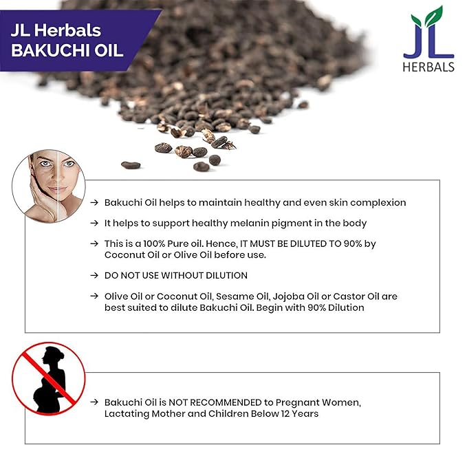JL Herbals Bakuchi Oil 100ml (3.5 fl.oz) | Babchi | Psoralea corylifolia | 100% Pure & Undiluted | Cold Pressed | for External USE ONLY | USE After Dilution