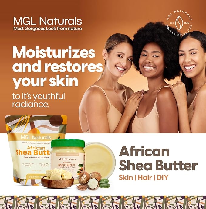 MGL Naturals Raw African Shea Butter Ivory 5 lb, 100% Pure and Unrefined. Nourish and moisturize skin and hair. Use alone or DIY recipes. From Ghana (5 lb)