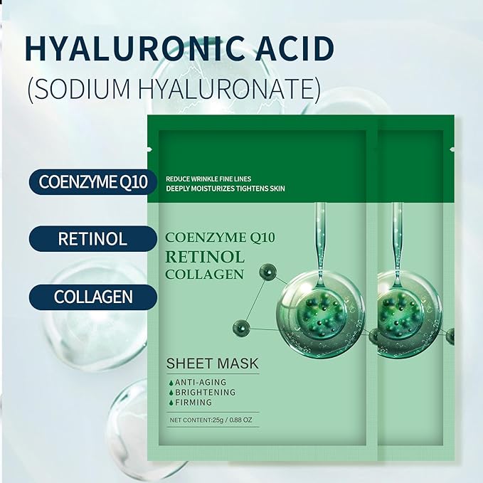 Collagen Face Sheet Mask Anti Aging Skin Care Mask Sheets Collagen Sheets Pack With Retinol Sheet Facial Masks Bulk, Face Masks Beauty for Women Fine Lines Wrinkle Moisturizing 10 Pack