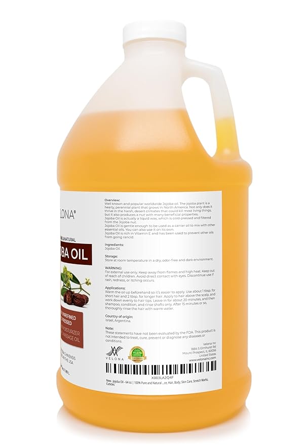 velona Jojoba Oil - 64 oz | 100% Pure and Natural | Golden, Unrefined, Cold Pressed, Hexane Free | Moisturizing Face, Hair, Body, Skin Care, Stretch Marks, Cuticles