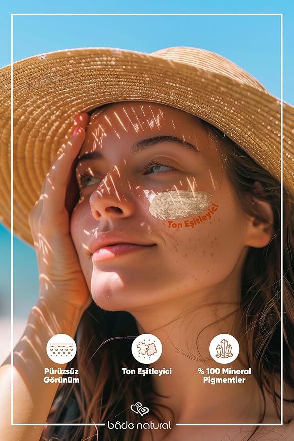 Bade Natural Tinted Mineral Sunscreen SPF 50 – Lightweight Facial Sunscreen Milk with Zinc Oxide, Aloe – Broad Spectrum UVA/UVB Protection – 1 fl oz