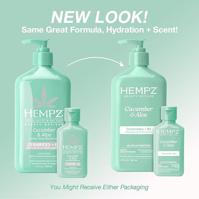 Hempz Body Lotion - Cucumber & Aloe Herbal Limited Edition Daily Moisturizing Cream, Shea Butter, Aloe, Cucumber Extract Body Moisturizer - Skin Care Products, Hemp Seed Oil - 17 Fl Oz