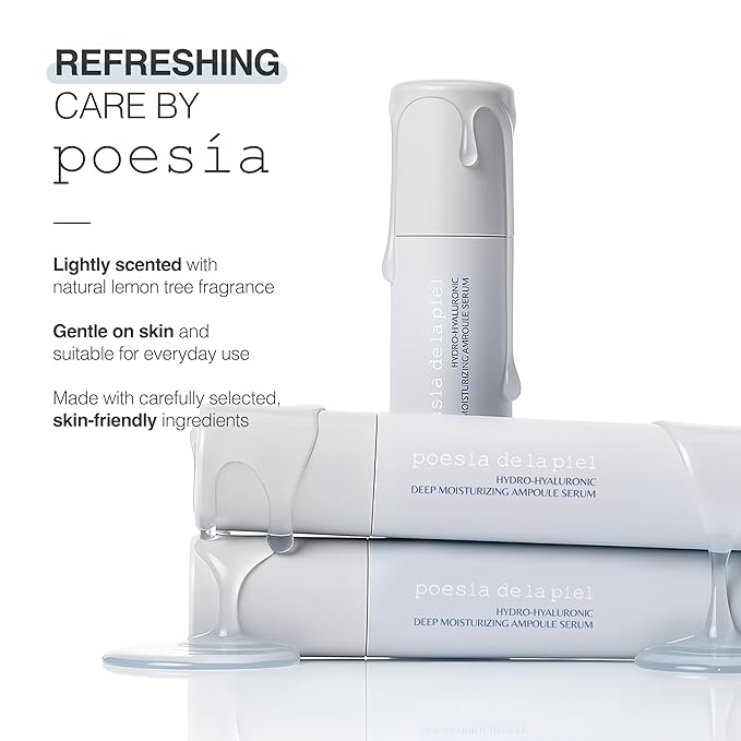 POESIA Hydro Hyaluronic Ampoule Serum – 3-Layer Hyaluronic Acid Complex for Deep Hydration | 48ml | Korean Glass Skin Glow | Clinically Proven +282% Moisture | Clean & Vegan Skincare