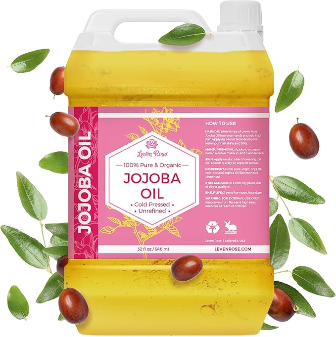 Leven Rose Organic Jojoba Oil Bulk 32 oz - 100% Pure Cold Pressed Unrefined for Skin Hair Nails Soap Making - Golden Jojoba Carrier Oil - Made in USA