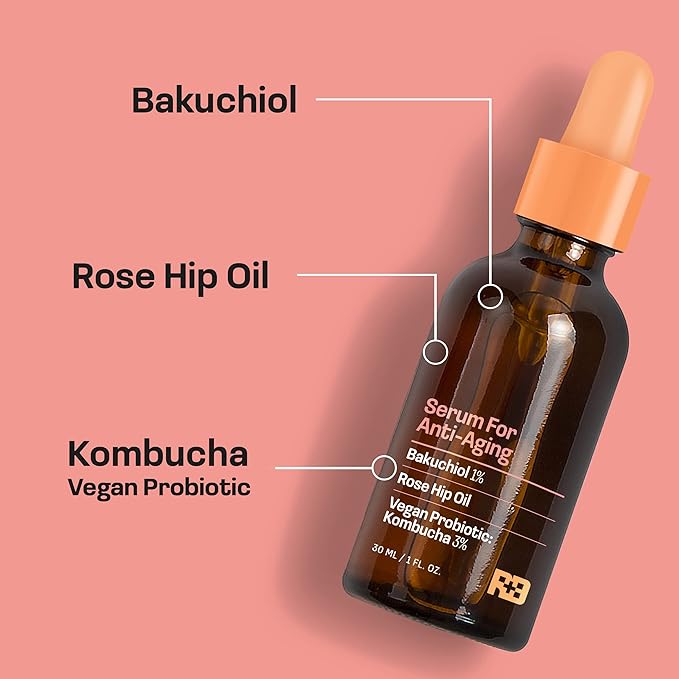 Real Basic Serum for Anti-Aging with Bakuchiol, Rose Hip Oil and Vegan Probiotic Kombucha 1 oz. - Backuchiol Anti Aging Serum & Bakuchiol Skin Renewal Serum