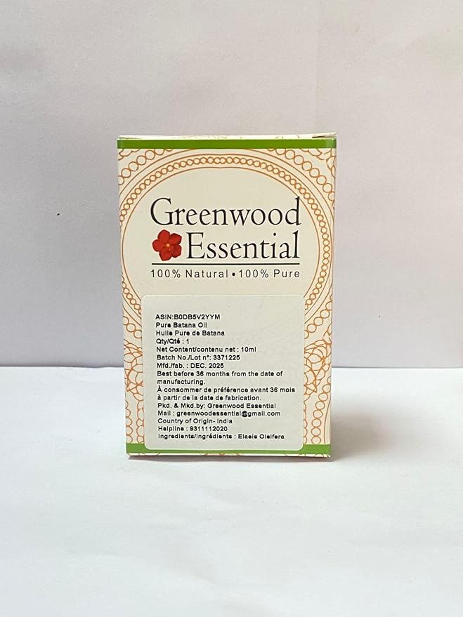 Greenwood Essential Pure Batana Oil (Elaeis Oleifera) Cold Pressed 10ml (0.33 oz)