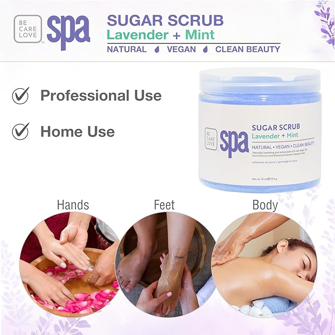 BCL Spa Calming Lavender Mint Sugar Scrub - Professional Soothing Body Scrub for Relaxation, Calming, Self Care Aromatherapy, Hydrating Exfoliator, Made in USA, 16 oz